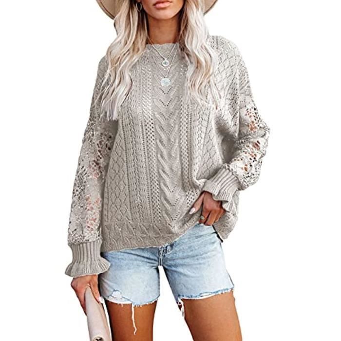 Pull Col V Manches Longues Viscose Polyester Pull Femme Col V En Crochet - Manches Longues - Style Bohème Décontracté Haut Mode Automne Printemps Pull Col V Shein