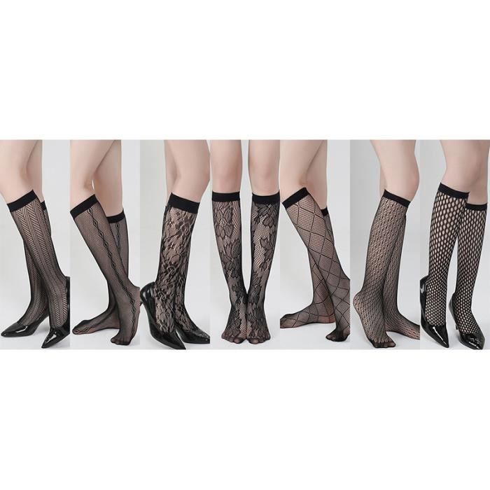 7 Paires Mi Bas Femme, Bas Resille Femme Chaussette, Noir Type D Noir ...