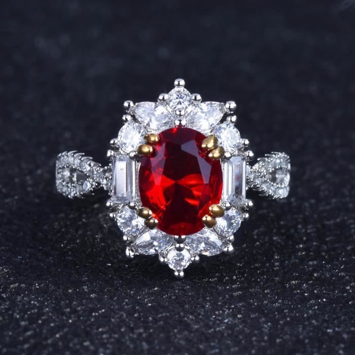 Bague en argent sterling plaqué or blanc avec zirconia rouge rubis pour femme avec accents Infinite Elements Taille Ouverte