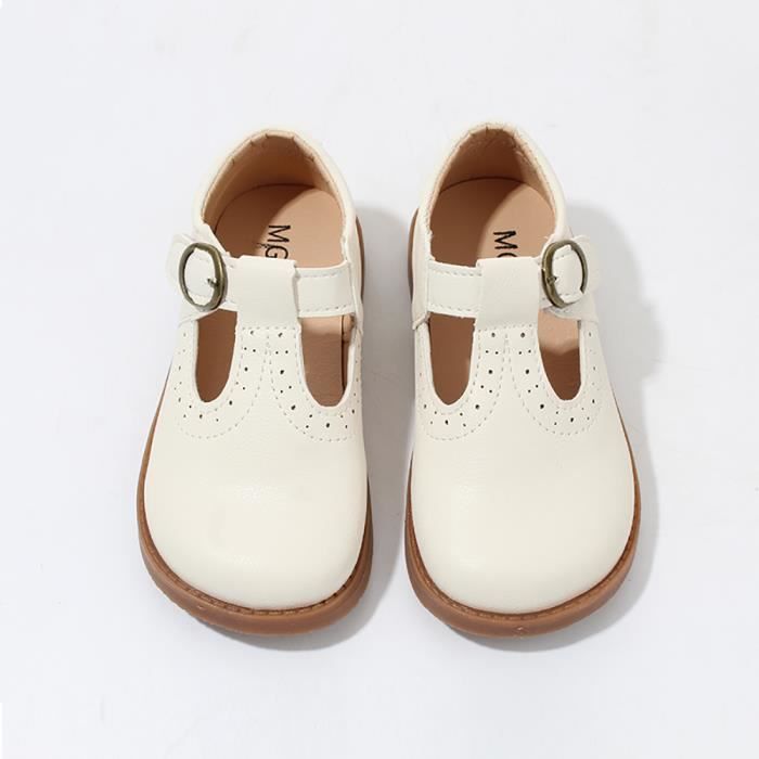 Chaussures pour Filles Plates Antidérapantes en Cuir Blanc - Enfants Bébés et Tout-Petits