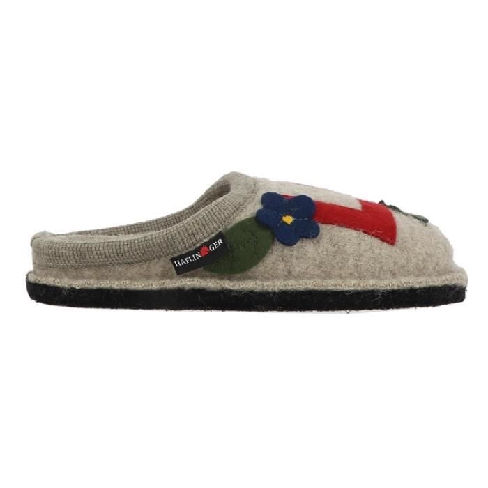 Chaussons Haflinger En Feutre De Laine Beige - Avec Petits Cœurs - Taille Sélectionnable - Neuf