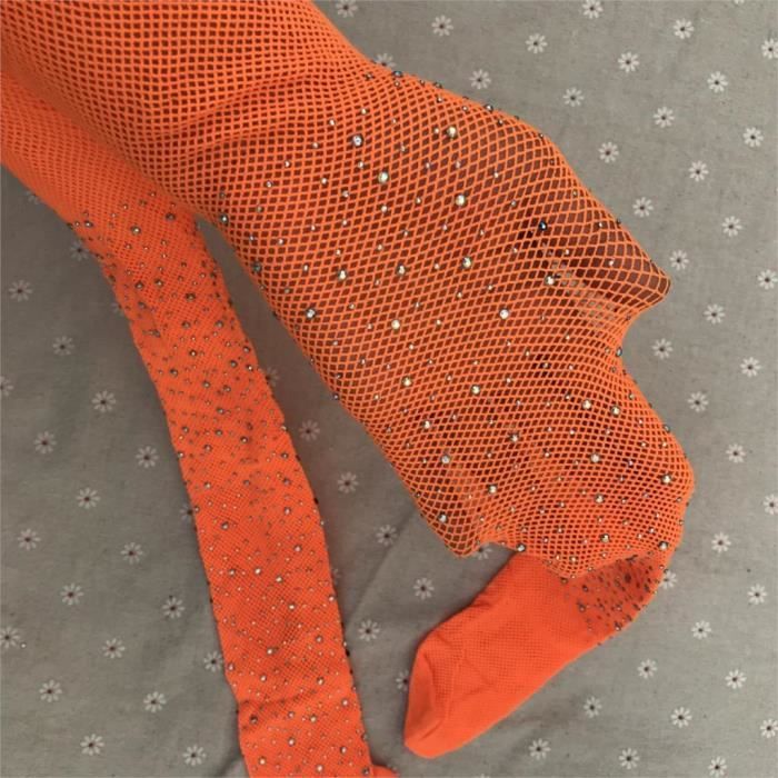 Ensemble Deux Pièces Résille Orange Fluo Avec Strass – Co Ord Festival