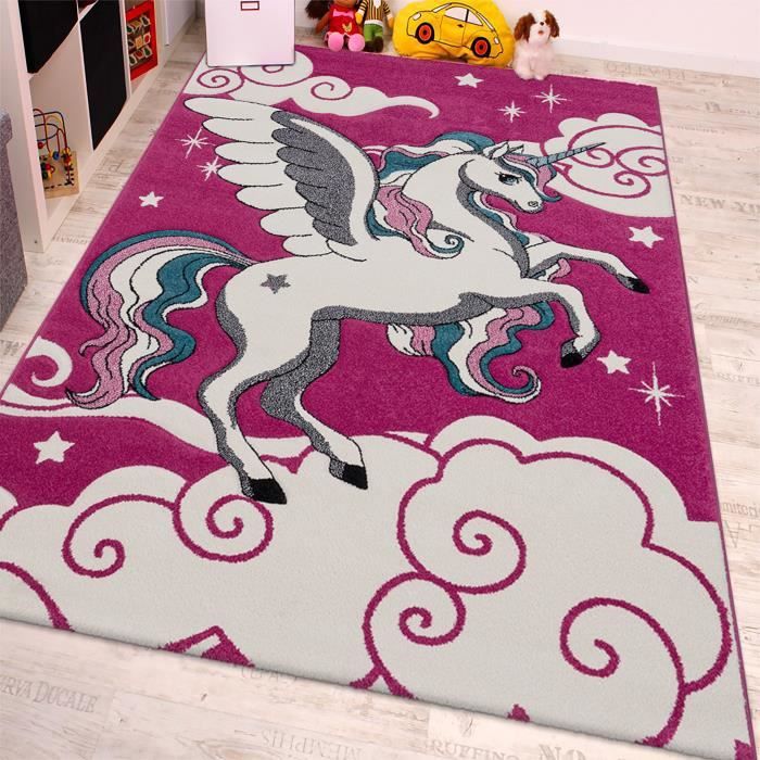 Tapis Licorne 150x200 Cm - Décoration Chambre Enfant, Doux Et Antidérapant | Motif Arc-en-Ciel Et Nuages
