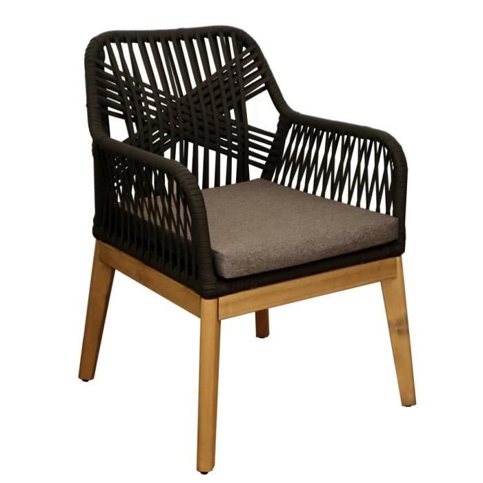 fauteuil de jardin dahlia en bois d'acacia fsc - rope noir