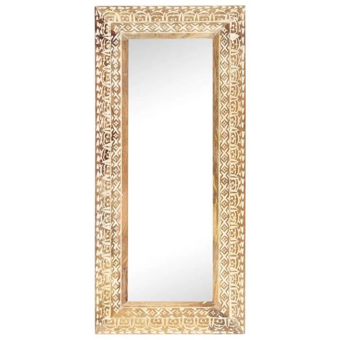 Miroir Mural En Bois De Manguier Massif – 80x50x2,6 Cm – Sculpté Main – VidaXL