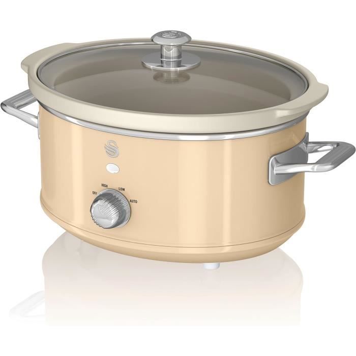 Swan Retro SF17021YELN Mijoteuse 3,5L Jaune - Cuisson Lente Vintage Avec Bol Amovible