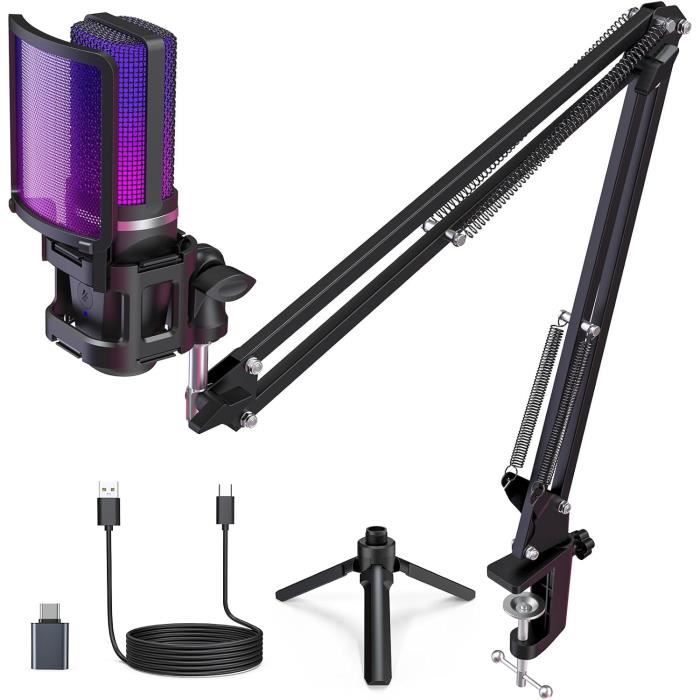 zealsound Microphone USB, Micro Gaming à Condensateur pour PC Téléphone PS5, avec Adaptateur pour Phone, Button Muet/Écho, pour Podcast, Enregistrement, Twitch, Streaming, ASMR, Windows, k66 Gold