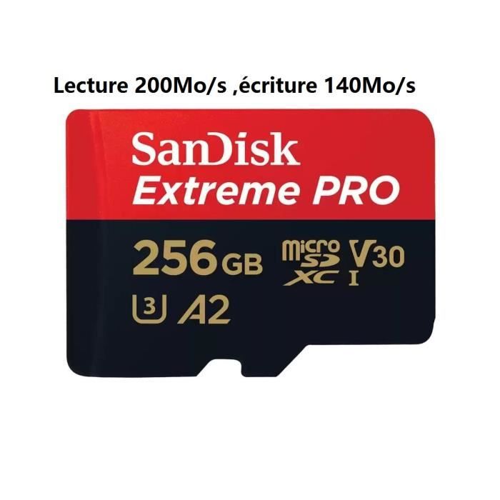 Carte MicroSD Micro SDHC SDXC SanDisk Extreme Pro Class 10 UHS I U3 V30 A2 lecture 200Mo/ écriture 140Mo/