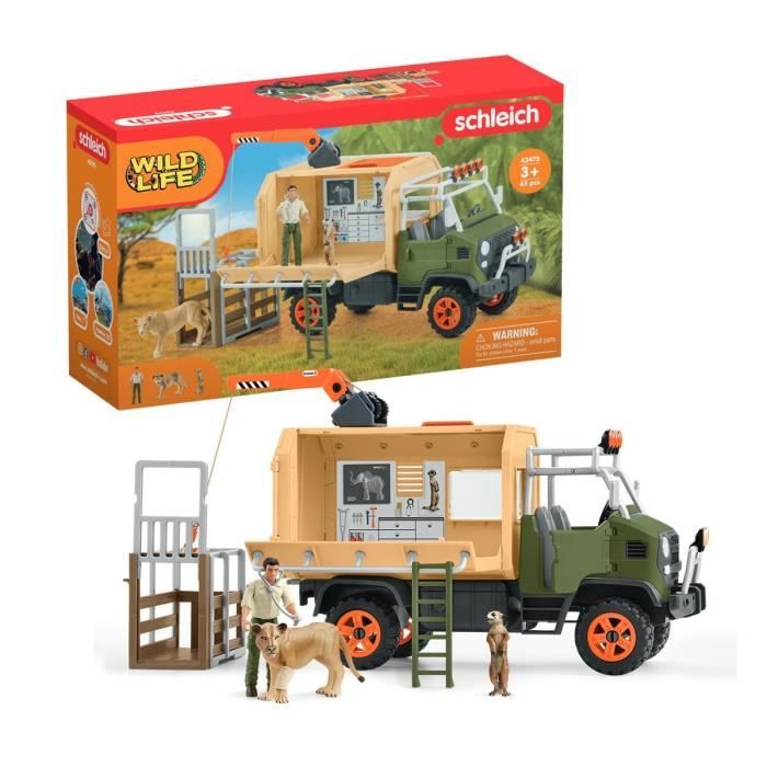 Gros camion de sauvetage d’animaux coffret de jeu de 45 pièces avec 2 figurines danimaux 1 figurine de ranger articulée et des