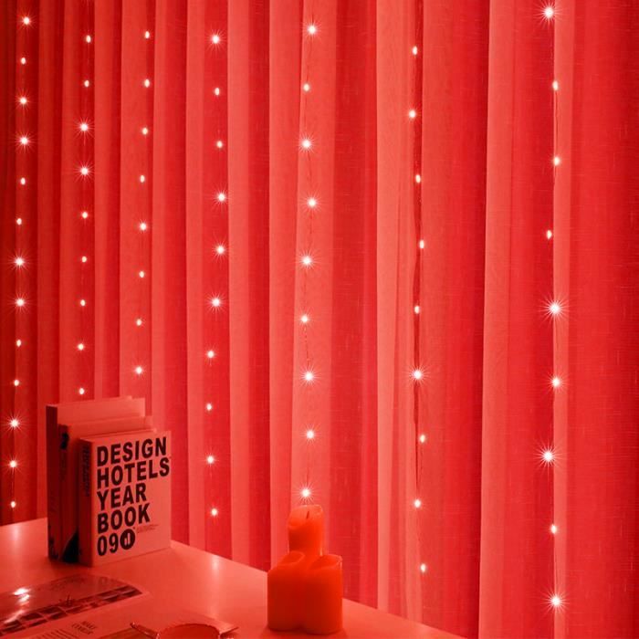 guirlande lumineuse rideau seabuty - 300leds rouge - 3m x 3m - intérieur - 8 modes d'éclairage