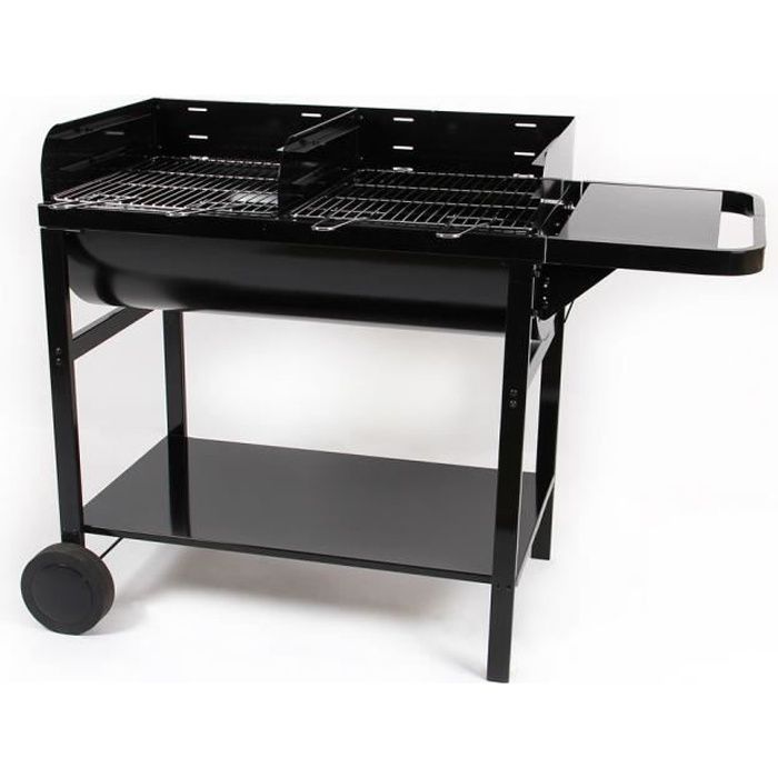 Barbecue à charbon de bois à 2 grilles - Noir - 128 x 62 x 92,5 cm