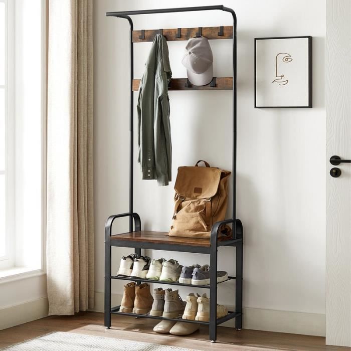 VASAGLE Porte-Manteau, Vestiaire, Meuble d’Entrée avec Étagère Chaussures, avec Crochets Amovibles,72 x 33,7 x 183 cm HSR40B