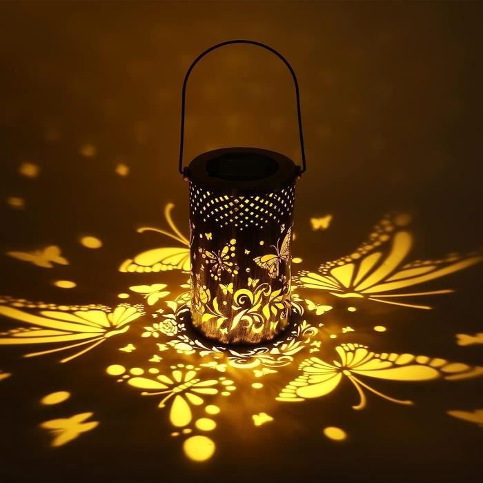 Lanterne Solaire LED Noire Pour Jardin - Effet Flamme Scintillante, étanche IP44 (Neuf)