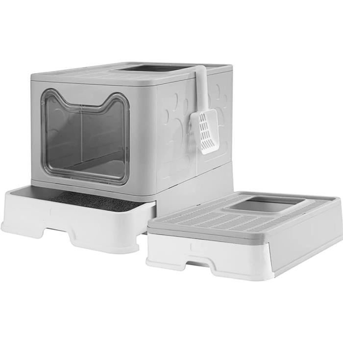 Meilleurs prix pour SHISHI Bac à Litière pour Chat Fermée, Grande Maison de Toilette Chat Pliable avec Couvercle, Tiroir à Litière avec Pelle, WC [6]