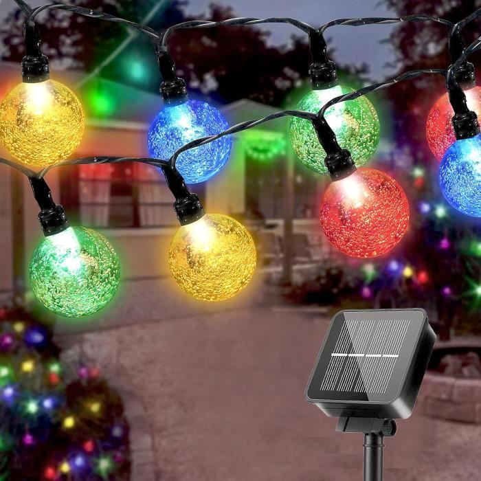 Jusch – Guirlande solaire 7m 50LED blanc chaud – 8 modes d'éclairage – IP65 étanche pour intérieur et extérieur – Décoration jardin Noël