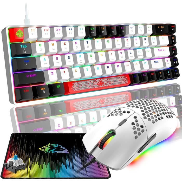Clavier et Souris - TD® - Ensemble Rechargeable - Rétroéclairage LED 7 couleurs - 3600 DPI - 104 touches - Informatique