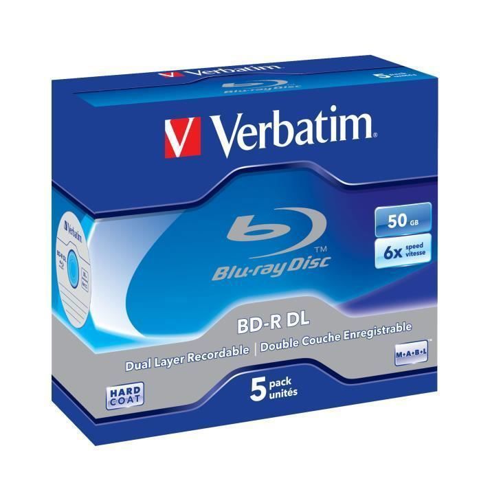 Disques Blu ray BD R DL Verbatim 50 Go 6x Coffret à bijoux 5 pièces