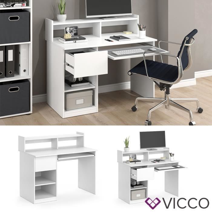 bureau de travail vicco keno - blanc - table de bureau informatique avec rangement