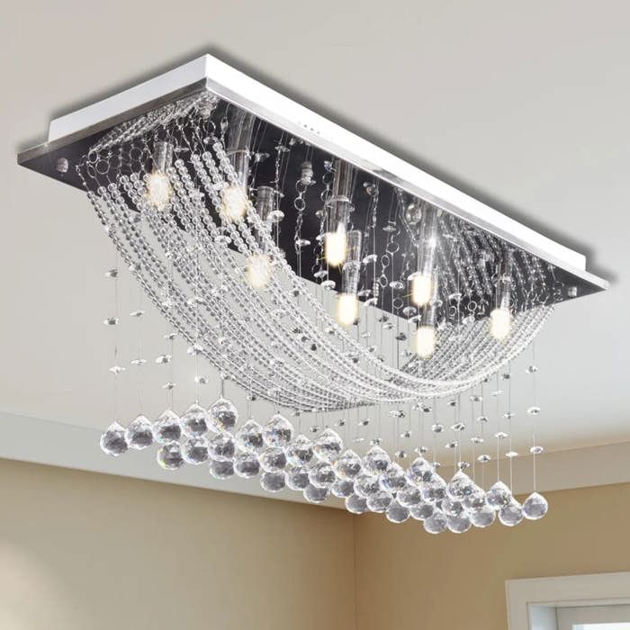 Plafonnier avec perles en verre cristal Étincelant Blanc 8 x G9 29 cm 241391