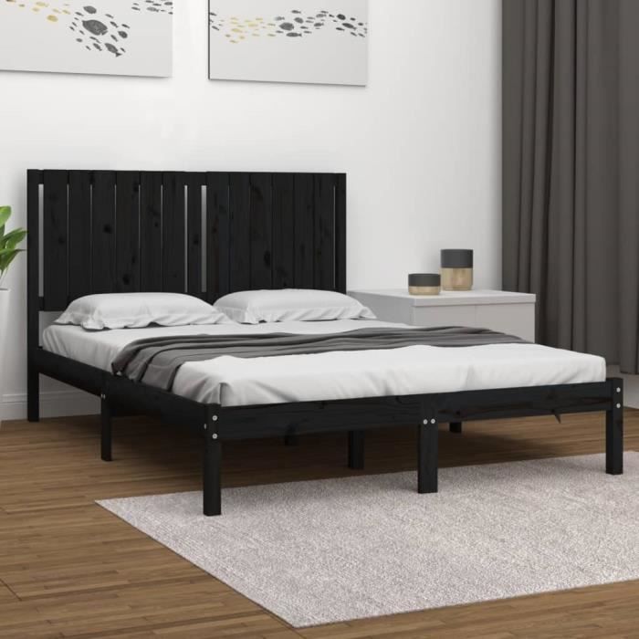 vidaXL Cadre de lit Noir Bois de pin massif 140x190 cm 3104397