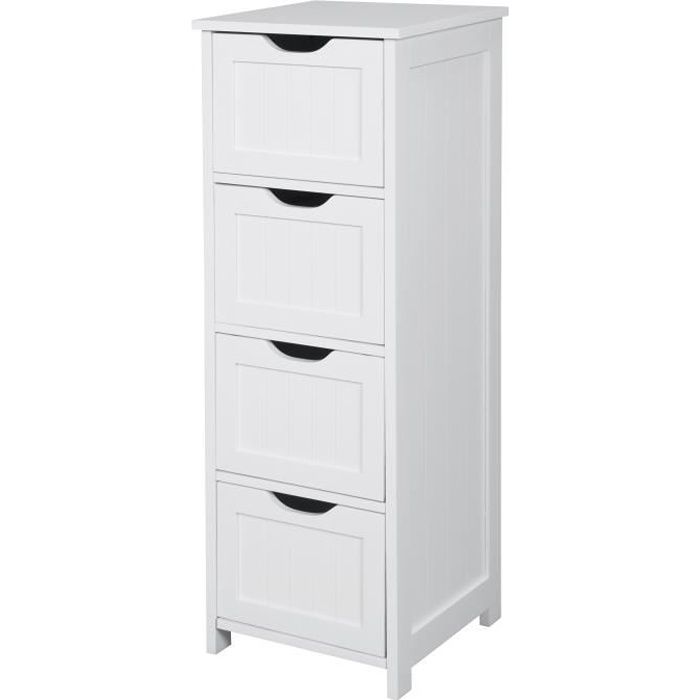 woltu meuble bas de salle de bain sur pied, meuble -commode- armoire de rangement avec 4 tiroirs, 30x30x82 cm, blanc