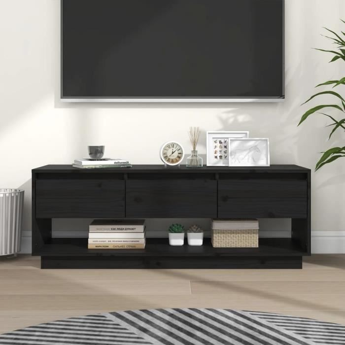 yaj-meuble tv noir 110,5x34x40 cm bois de pin massif-yaj813848