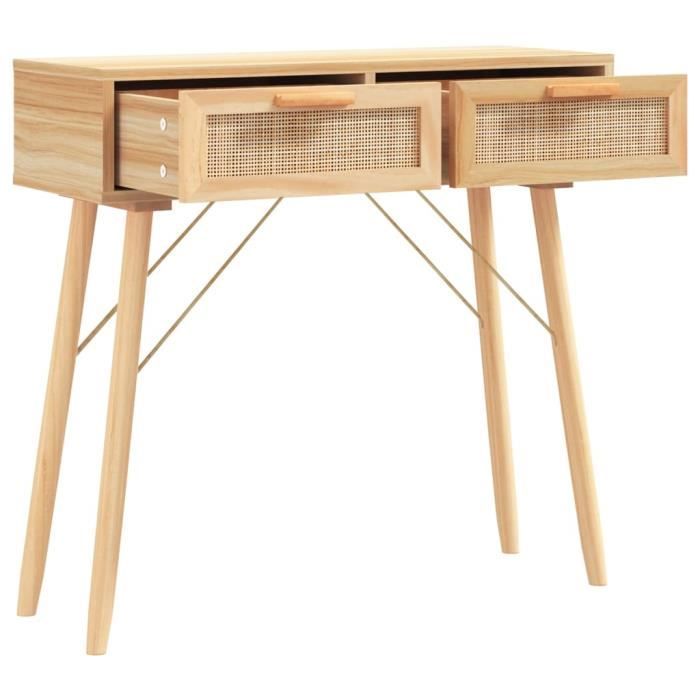 hua - table console marron 80x30x75 cm bois massif pin /rotin naturel - yosoo - dx5243