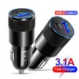 Chargeur allume cigare Voiture Rapide USB Type C IPhone Huawei Xiaomi Samsung Universel Noir-1