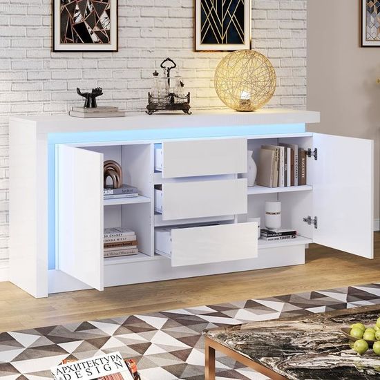 Buffet Salle a Manger Haut 104 cm, Buffet Cuisine avec Éclairage LED Buffet Salle a Manger Haut 104 cm, Buffet Cuisine avec Éclairage LED