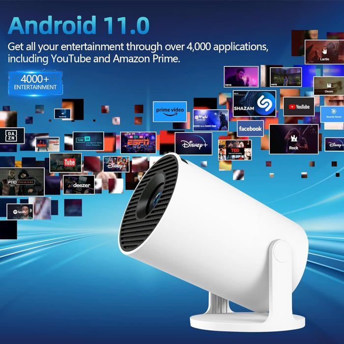 Mini Projecteur 4K Android TV 11 - WiFi 6, Bluetooth 5.2, HD 720P, Portable, Correction Auto (Vision 3Pro) - 6