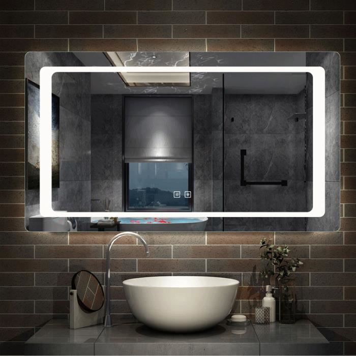 Miroir pour salle de bain, illumination LED double touche tactile