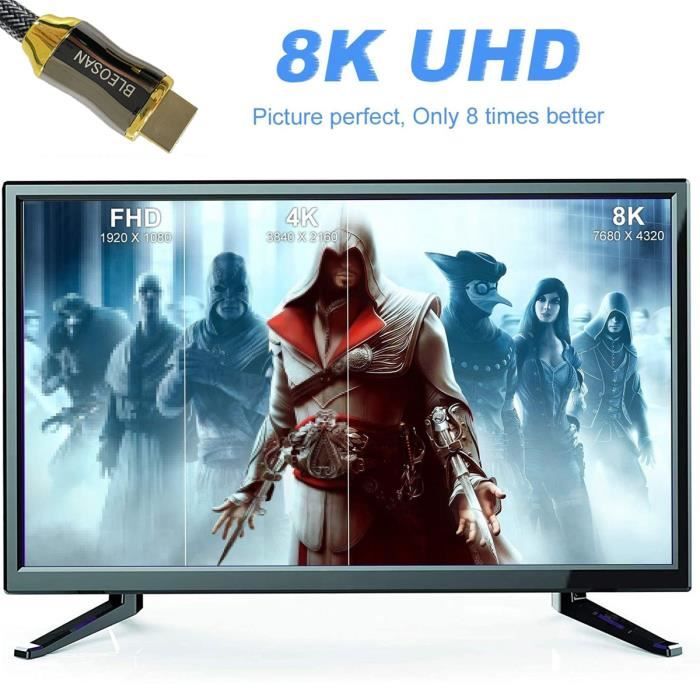 Câble HDMI 2.0 mâle mâle 3D HDCP2.2 4K 60Hz contact doré 2m