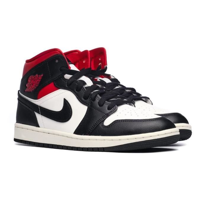 Chaussures NIKE Air Jordan 1 Mid Blanc Noir Rouge Femme Adulte