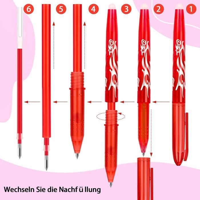 8pcs stylos effaçables avec 20pcs mines effaçables, mignon animal de bande  dessinée stylos à bille effaçable 0,5 mm d'encre stylos gel frottement