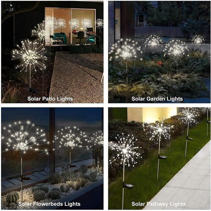 Lampe Solaire Exterieur Jardin, 120 LED Lumières de feu d'artifice solaire  40 Fils de cuivre Guirlande lumineuse DIY pour Parte A303 - Cdiscount Maison