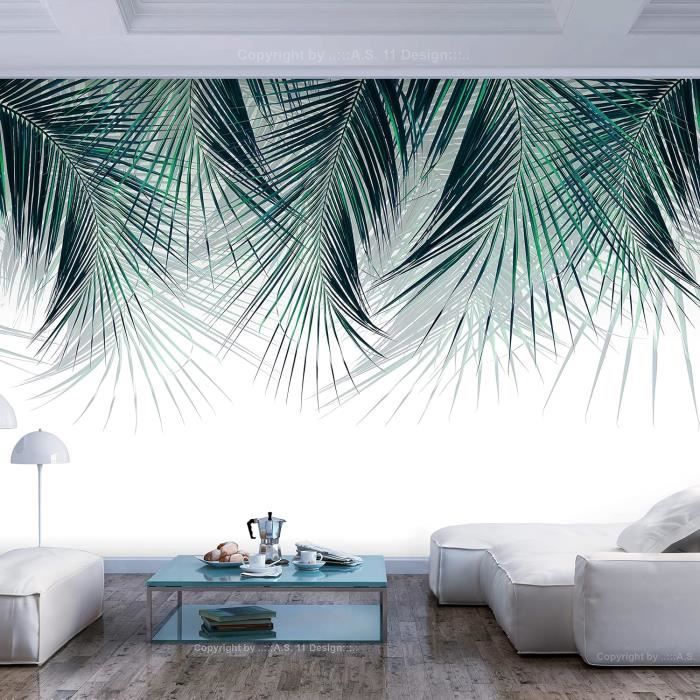 Stickers Déco Pour Porte - Motif Feuilles Palmier 3D - PVC Imperméable Amovible - 88x200 Cm - Blanc/Noir