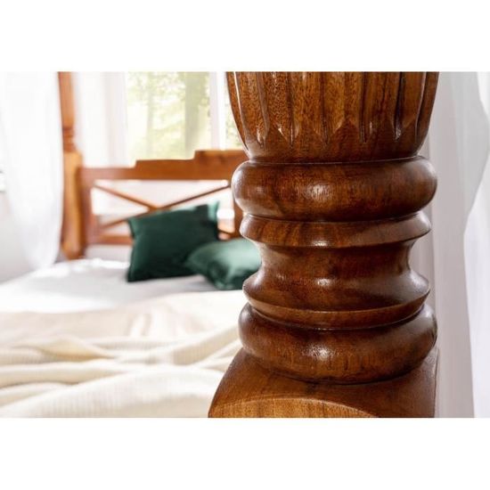lit a baldaquin 200x200 bois massif d acacia laque miel style colonial oxford 0247 cdiscount maison