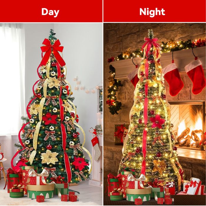 Sapin De Noël Pré-éclairé Pliable 5ft (1,5m) - Design Pop-up, Facile à Installer Et Ranger - Personnalisable Avec Décorations - Pour Maison, Bureau, Fêtes