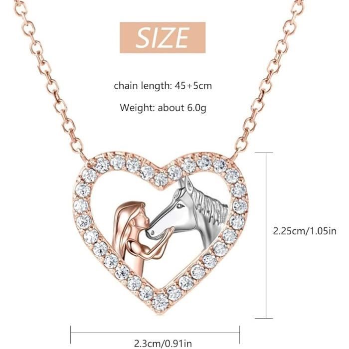 Collier Fille Et Cheval En Argent Sterling 925 - Bijou équestre Avec Zircone Cubique