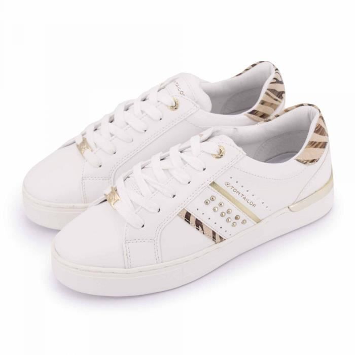 Baskets blanches TOM TAILOR Femme Lacets Synthetique Blanc Cdiscount Chaussures