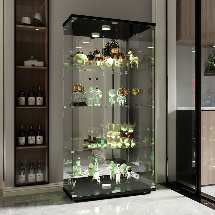 Vitrine - SOMUBI - verre trempé miroir - LED - 4 niveaux - 2 portes ...