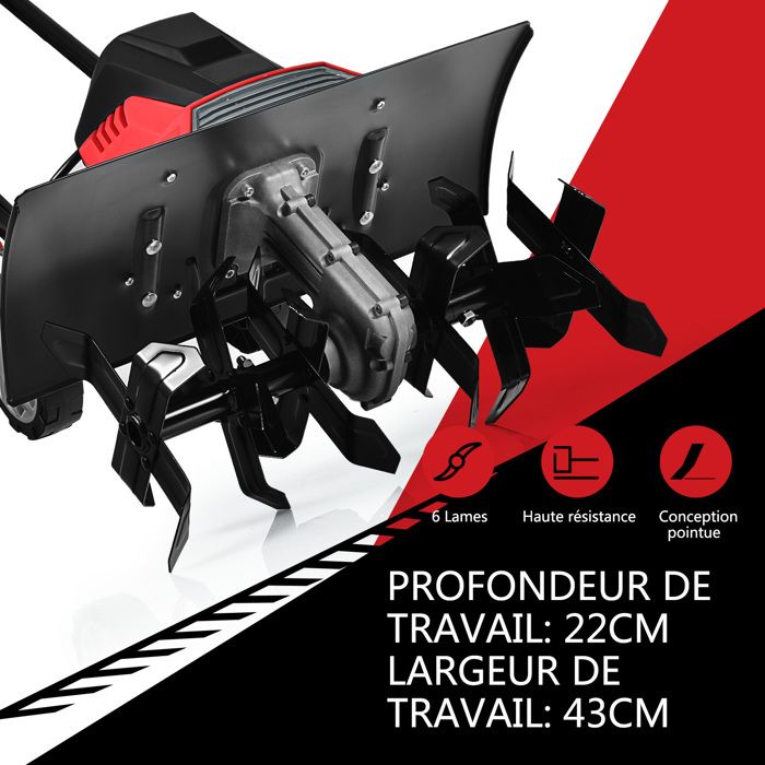 Motobineuse électrique RELAX4LIFE 1500W - 6 Lames, 22cm Profondeur, Idéale Jardin