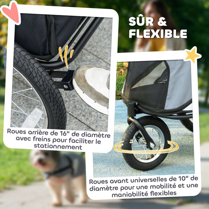 Poussette Pour Chien 3 En 1 Double Niveau - Pour Chiens Jusqu'à 35 Kg - Pliable - Roues Pivotantes - Noire