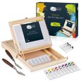 Artina Kit Peinture Acrylique 28 Pièces Florence – Coffret Chevalet Bois + 18 Couleurs 12ml + Toile & Pinceaux