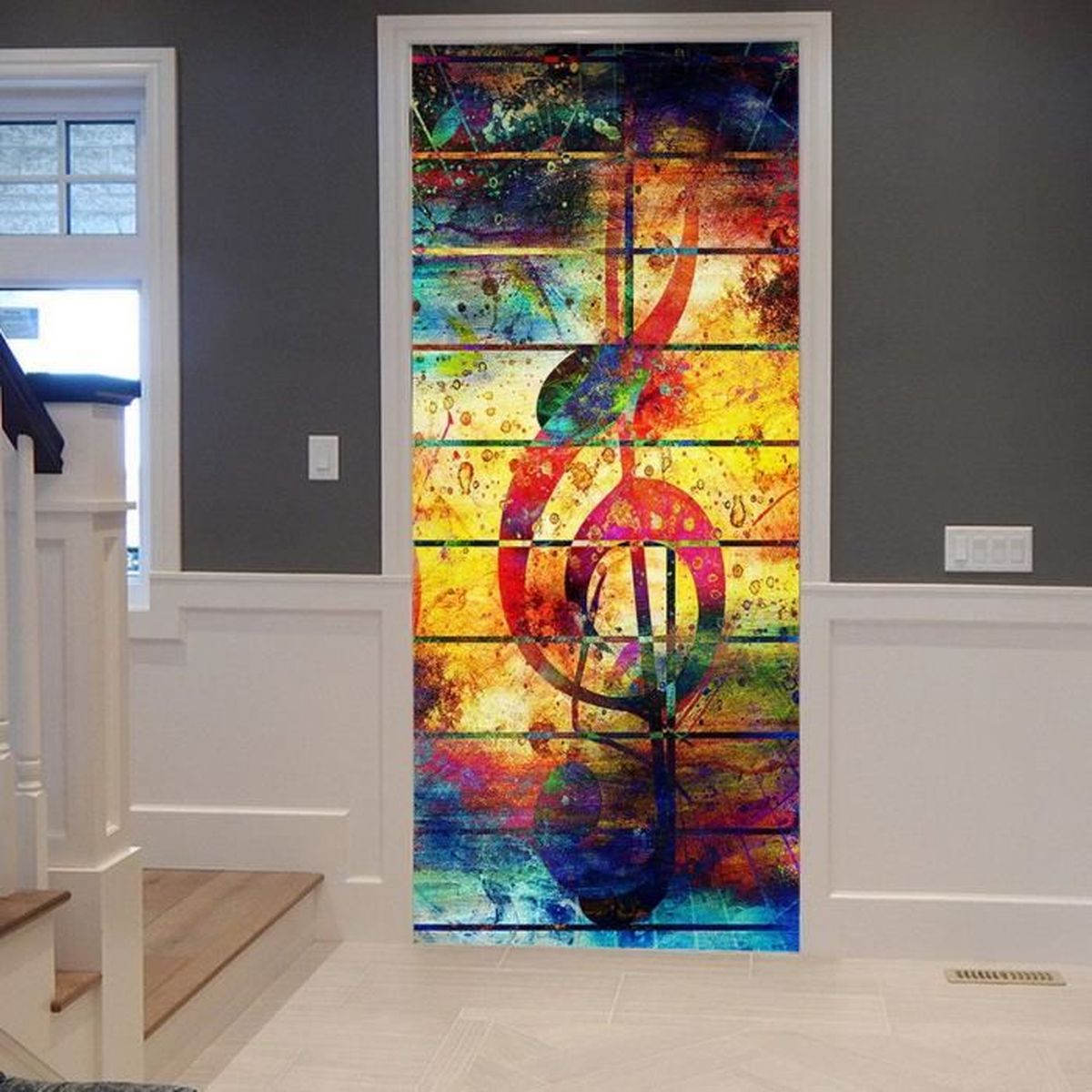 Stickers 3D Porte Poster Poisson De Corail Marin Créatif Papier Peint Porte Trompe L'Oeil Pour