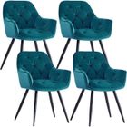 Lot de 4 Chaises de Salle à Manger avec Accoudoirs - Dossier Nid d'Abeille, Velours Bleu-vert - Pieds Métal - AINPECCA