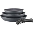 Batterie de cuisine ARTHUR MARTIN AM521GM Set de 3 poêles - Gris Mat 20-24-28 cm + 1 poignée amovible - Tous feux dont induction