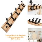 BRAND Patère Mural - CARRETT - 5 Crochets - Bambou - Noir - Design Contemporain