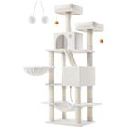 Arbre à Chat - FEANDREA - Hauteur 168 cm - 13 Griffoirs - 2 Plate-forme - 2 Niches - Tissu Peluche - Blanc Crème