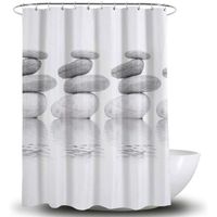 Rideau de Douche Imperméable Antibactérien 3D-Avec 12 Anneaux-Polyester-180 x 180 cm-Gris Galet
